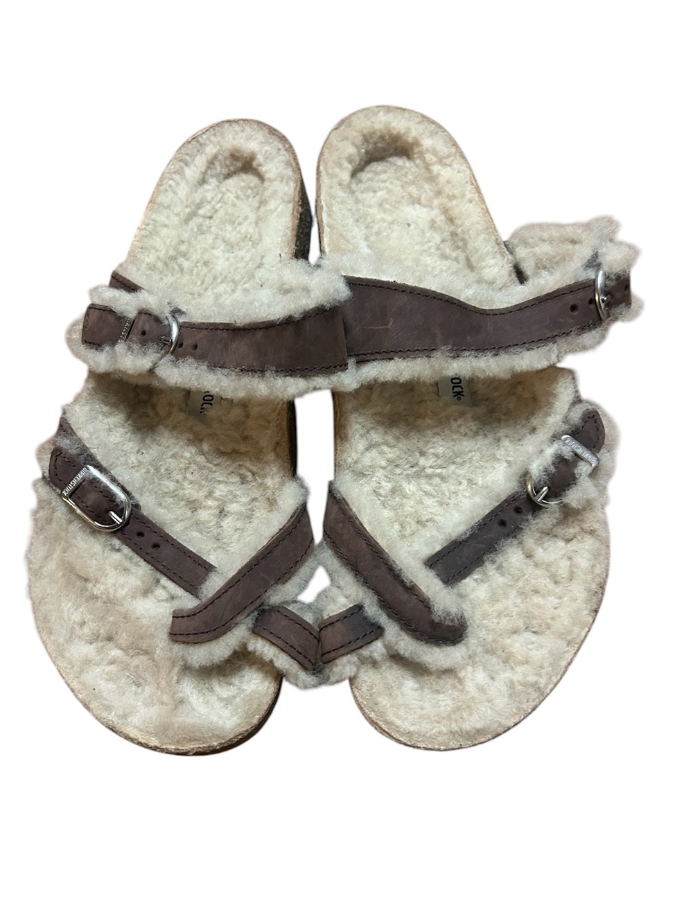 Birkenstock Brown Shearling-Lined Buckle Sandals